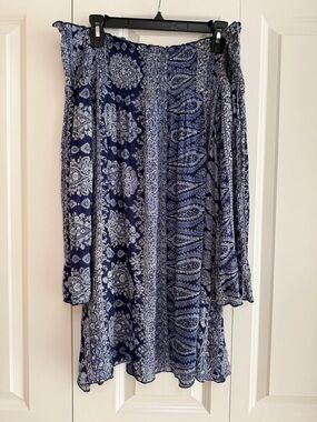 Band of Gypsies Blue Off Shoulder Boho Dress Size L Flowy Paisley